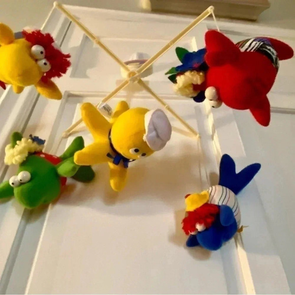 Vintage 1990s Pansy Ellen Musical Revolving Crib Mobile Fish Plush Works Brahms - Picture 4 of 12